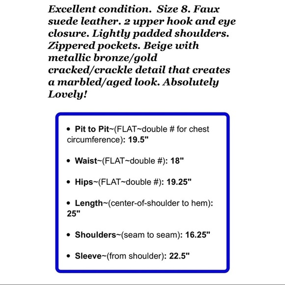 Sharon Young Sz 8 Women Ruffled Faux Suede Leather Blazer Jacket m Gold Metallic - Picture 2 of 6